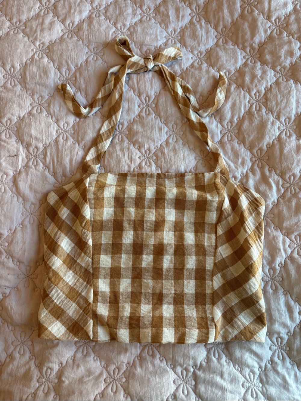 Women’s Gingham Halter Crop Top - Beige/Brown